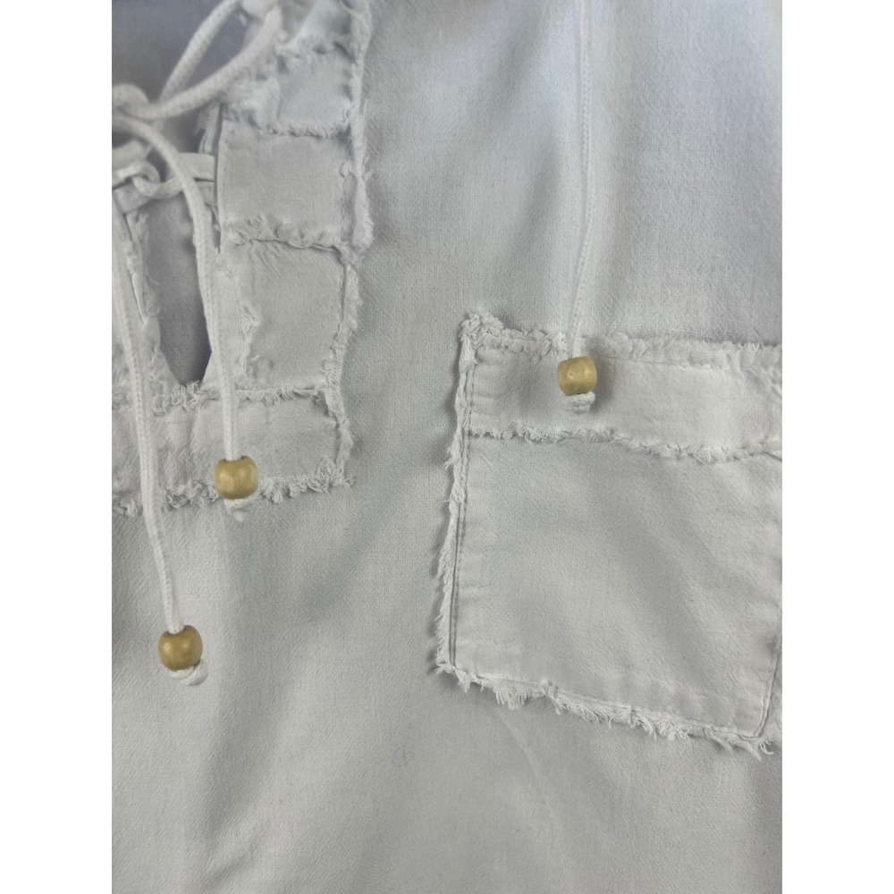 Mens White Organic Cotton Long Sleeve Hoodie SZ L Raw Edge Fringe Beach Sailing - Picture 3 of 5